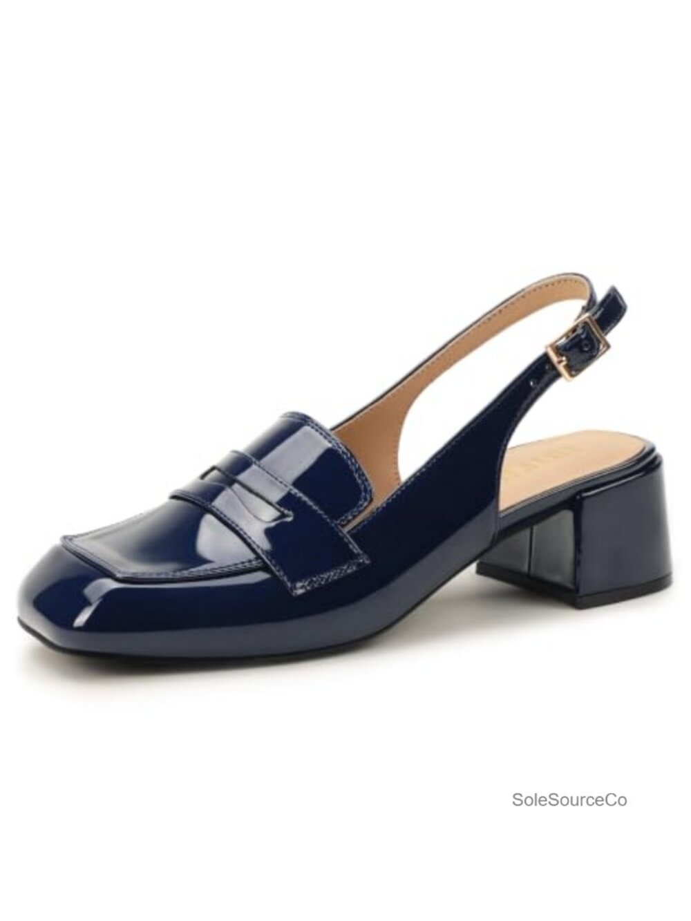 IDIFU Low Block Heeled Penny Loafers Slingback Pumps